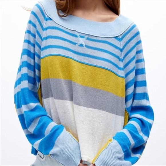 Free People Tops - NWT Size XL Block Party Pullover Top Sunny Skies Combo Lime & Blue Striped